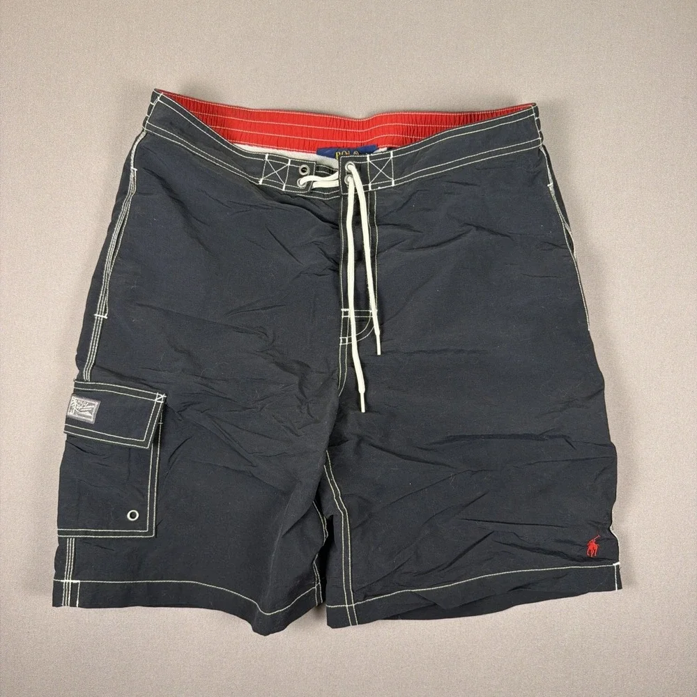 Polo Ralph Lauren Board Shorts Mens M Black Swim Trunks Drawstring 100%‎ Nylon